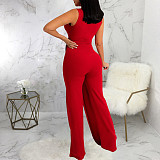 Deep V Neck Sleeveless Straight Leg Jumpsuits JX-5464