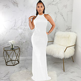 Elegant O Neck Sleeveless Back Cut Out Maxi Dress JX-5491