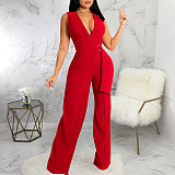 Deep V Neck Sleeveless Straight Leg Jumpsuits JX-5464