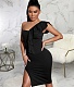 Sexy One Shoulder Ruffle Sleeveless Elegant Dress JX-5458