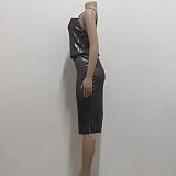 Bronzing Spaghetti Strap Midi Length Nightclub Dresses JX-5416