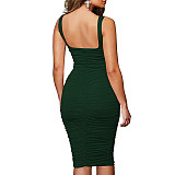 Square Collar Sleeveless Bodycon Ruched Dresses JX-5414