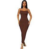 Spaghetti Strap Cross Back Bodycon Maxi Dresses JX-5459
