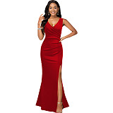 V Neck Sleeveless High Split Floor Length Dresses JX-5456