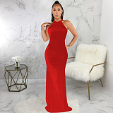 Elegant O Neck Sleeveless Back Cut Out Maxi Dress JX-5491