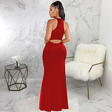 Elegant O Neck Sleeveless Back Cut Out Maxi Dress JX-5491