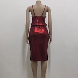 Bronzing Spaghetti Strap Midi Length Nightclub Dresses JX-5416