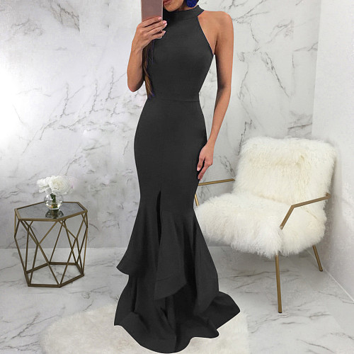 Elegant Ruffle Hem Sleeveless Split Cocktail Dresses JX-5451