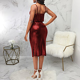 Bronzing Spaghetti Strap Midi Length Nightclub Dresses JX-5416