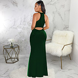Elegant O Neck Sleeveless Back Cut Out Maxi Dress JX-5491