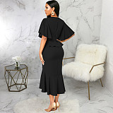 Elegant Office Lady Ruffles O Neck Maxi Dresses JX-5477