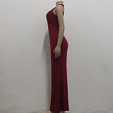 Elegant O Neck Sleeveless Back Cut Out Maxi Dress JX-5491