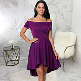 Off Shoulder Short Sleeve Irregular Ruffle Hem Dresses JX-5497