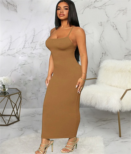 Spaghetti Strap Cross Back Bodycon Maxi Dresses JX-5459