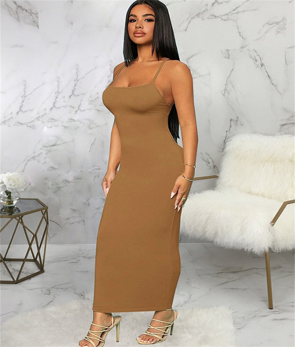 Spaghetti Strap Cross Back Bodycon Maxi Dresses JX-5459
