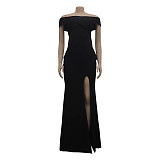 Low Cut Off Shoulder High Side Split Evening Dress JX-5466