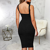 Square Collar Sleeveless Bodycon Ruched Dresses JX-5414