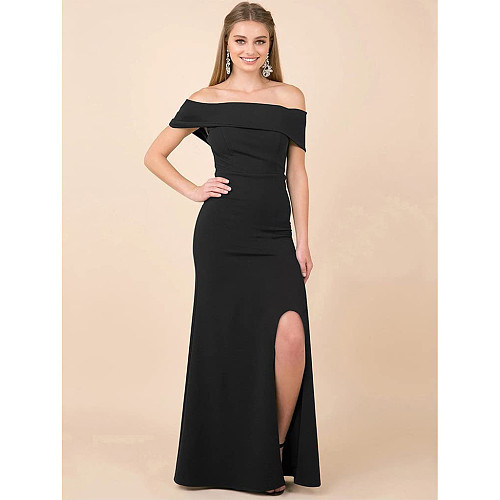 Elegant Slash Neck High Split Floor Length Evening Dress JX-5481