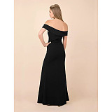 Elegant Slash Neck High Split Floor Length Evening Dress JX-5481