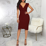 Solid V Neck Sleeveless Bodycon Pencil Dresses JX-5469
