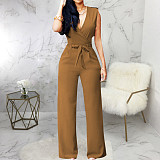 V Neck with Sashes Elegant Straight Leg Jumpsuits JX-5455