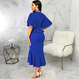 Elegant Office Lady Ruffles O Neck Maxi Dresses JX-5477