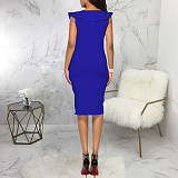 Solid V Neck Sleeveless Bodycon Pencil Dresses JX-5469