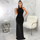 Elegant O Neck Sleeveless Back Cut Out Maxi Dress JX-5491