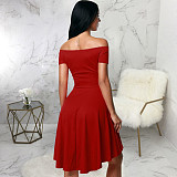 Off Shoulder Short Sleeve Irregular Ruffle Hem Dresses JX-5497