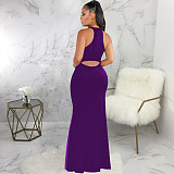Elegant O Neck Sleeveless Back Cut Out Maxi Dress JX-5491