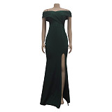 Low Cut Off Shoulder High Side Split Evening Dress JX-5466