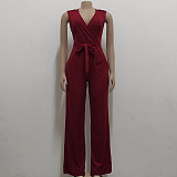 V Neck with Sashes Elegant Straight Leg Jumpsuits JX-5455