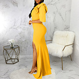 Ruffle Short Sleeve Side Split Floor Length Elegant Dress JX-5476