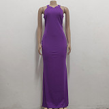 Elegant O Neck Sleeveless Back Cut Out Maxi Dress JX-5491