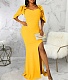 Ruffle Short Sleeve Side Split Floor Length Elegant Dress JX-5476