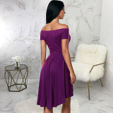 Off Shoulder Short Sleeve Irregular Ruffle Hem Dresses JX-5497
