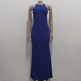 Elegant O Neck Sleeveless Back Cut Out Maxi Dress JX-5491