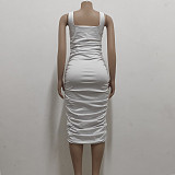 Square Collar Sleeveless Bodycon Ruched Dresses JX-5414