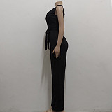 V Neck with Sashes Elegant Straight Leg Jumpsuits JX-5455