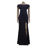 Low Cut Off Shoulder High Side Split Evening Dress JX-5466