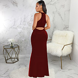 Elegant O Neck Sleeveless Back Cut Out Maxi Dress JX-5491