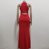 Elegant O Neck Sleeveless Back Cut Out Maxi Dress JX-5491
