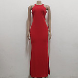 Elegant O Neck Sleeveless Back Cut Out Maxi Dress JX-5491
