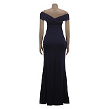 Low Cut Off Shoulder High Side Split Evening Dress JX-5466