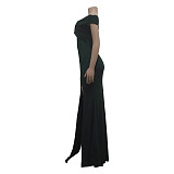 Low Cut Off Shoulder High Side Split Evening Dress JX-5466