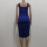 Square Collar Sleeveless Bodycon Ruched Dresses JX-5414