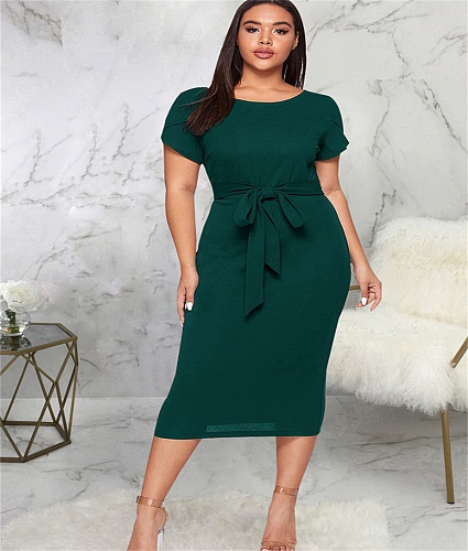Simple Short Sleeve O Neck with Sashes Basic Dresses JX-5510