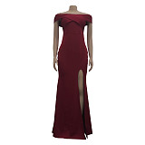 Low Cut Off Shoulder High Side Split Evening Dress JX-5466