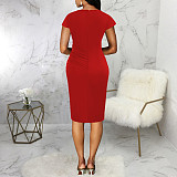 Solid Color Short Sleeve Round Neck Basic Dresses JX-5487