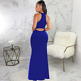 Elegant O Neck Sleeveless Back Cut Out Maxi Dress JX-5491